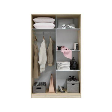 Durham Arctic White and Oak Effect Small Narrow Sliding 2-Door Wardrobe - UK Luxury Furniture